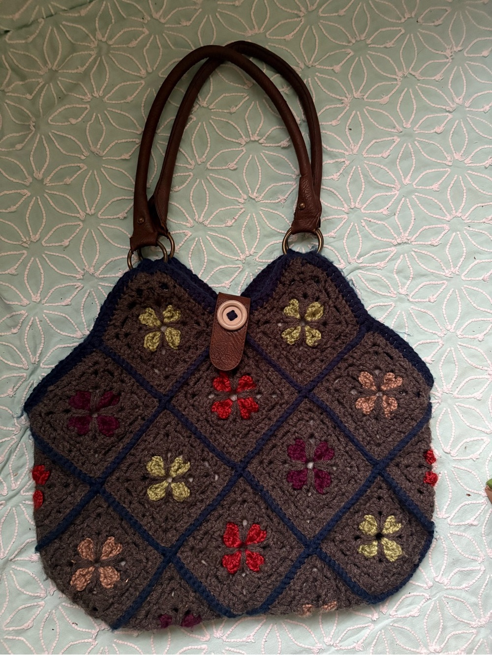 Vintage Afghan Tote Granny Square crochet bag purse